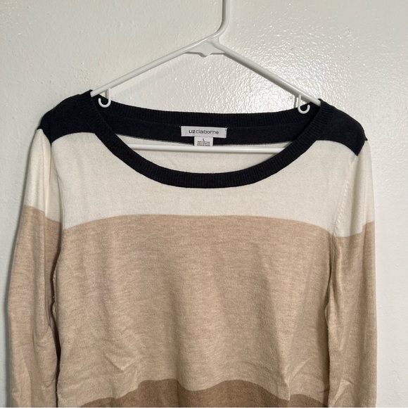 Liz Claiborne Scoop Neck Sweater Colorblock Stripes L - Picture 2 of 8